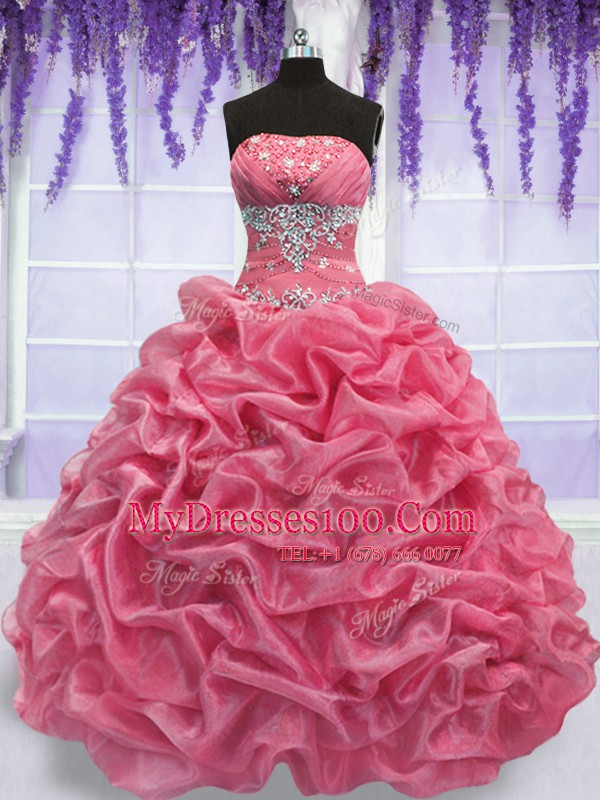 Pretty Strapless Sleeveless Organza 15th Birthday Dress Beading Lace Up