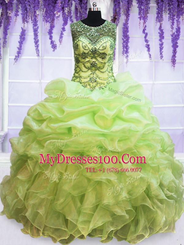 Fashion Scoop Sleeveless Beading and Pick Ups Lace Up Quinceanera Gown