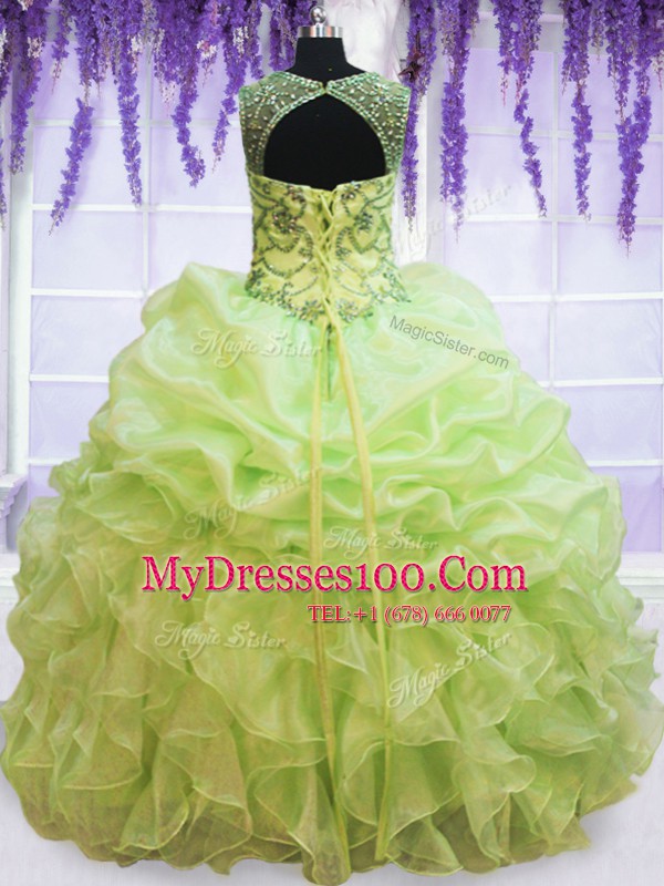 Fashion Scoop Sleeveless Beading and Pick Ups Lace Up Quinceanera Gown