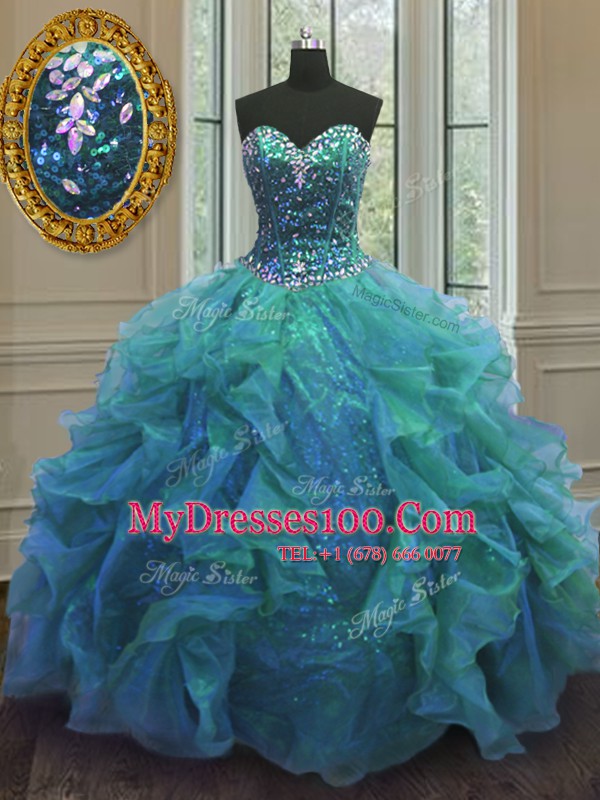 Customized Ball Gowns Ball Gown Prom Dress Blue Sweetheart Organza Sleeveless Floor Length Lace Up