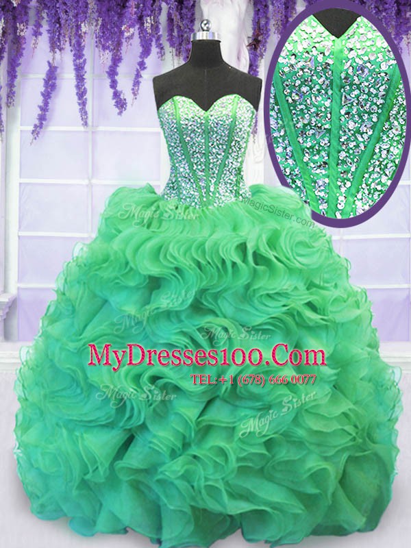 With Train Ball Gowns Sleeveless Turquoise 15 Quinceanera Dress Brush Train Lace Up
