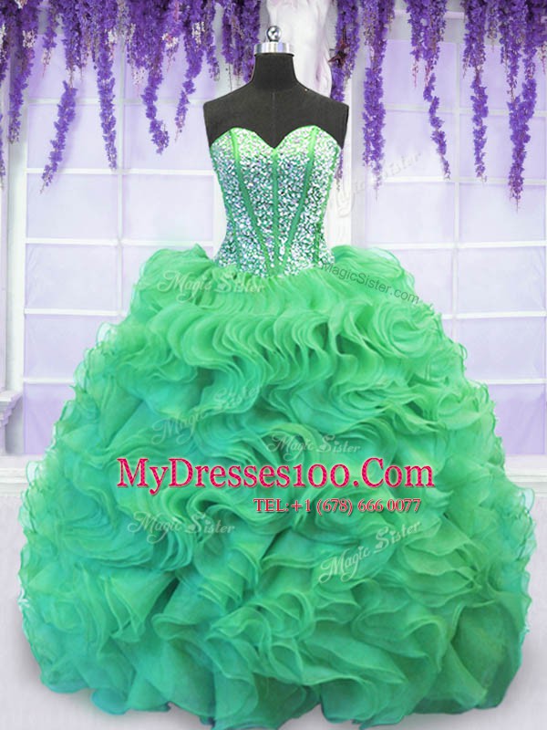 With Train Ball Gowns Sleeveless Turquoise 15 Quinceanera Dress Brush Train Lace Up