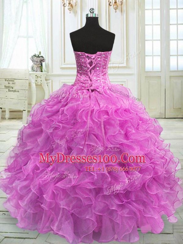 Floor Length Rose Pink Vestidos de Quinceanera Sweetheart Sleeveless Lace Up