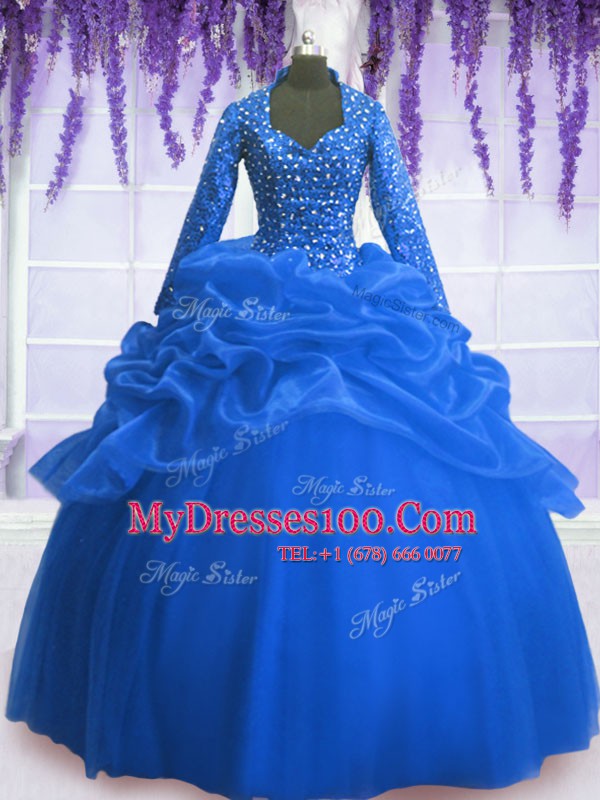 Sexy Long Sleeves Zipper Floor Length Sequins and Pick Ups Quinceanera Gown