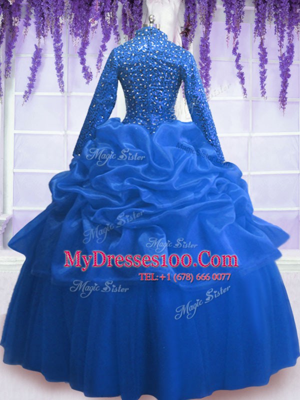 Sexy Long Sleeves Zipper Floor Length Sequins and Pick Ups Quinceanera Gown