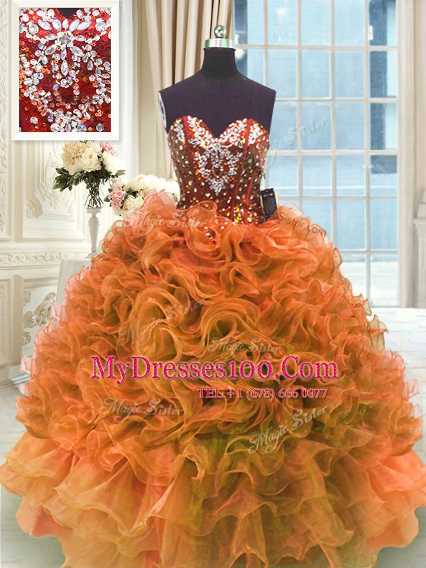 Orange Sweetheart Lace Up Ruffles Sweet 16 Dress Sleeveless
