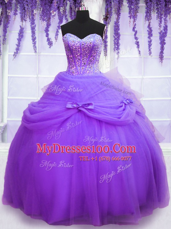 Fitting Three Piece Purple Sweet 16 Dresses Military Ball and Sweet 16 and Quinceanera and For with Beading and Bowknot Sweetheart Sleeveless Lace Up