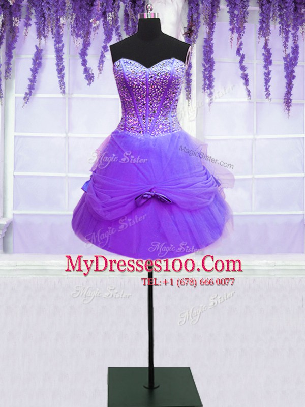 Fitting Three Piece Purple Sweet 16 Dresses Military Ball and Sweet 16 and Quinceanera and For with Beading and Bowknot Sweetheart Sleeveless Lace Up