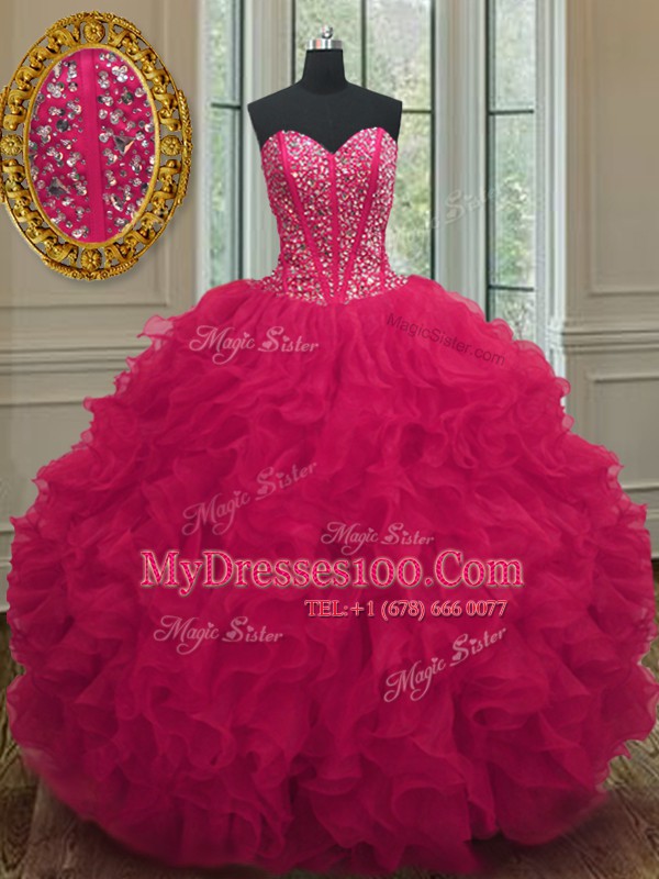 Fashionable Organza Sleeveless Floor Length Vestidos de Quinceanera and Beading and Ruffles
