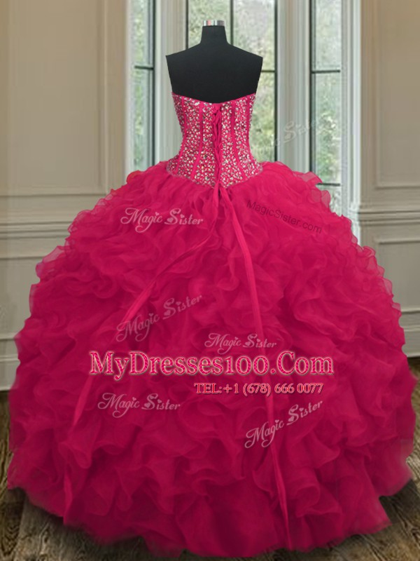Fashionable Organza Sleeveless Floor Length Vestidos de Quinceanera and Beading and Ruffles