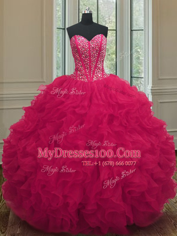 Fashionable Organza Sleeveless Floor Length Vestidos de Quinceanera and Beading and Ruffles