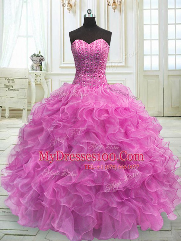 Sweetheart Sleeveless Organza Sweet 16 Dress Beading and Ruffles Lace Up