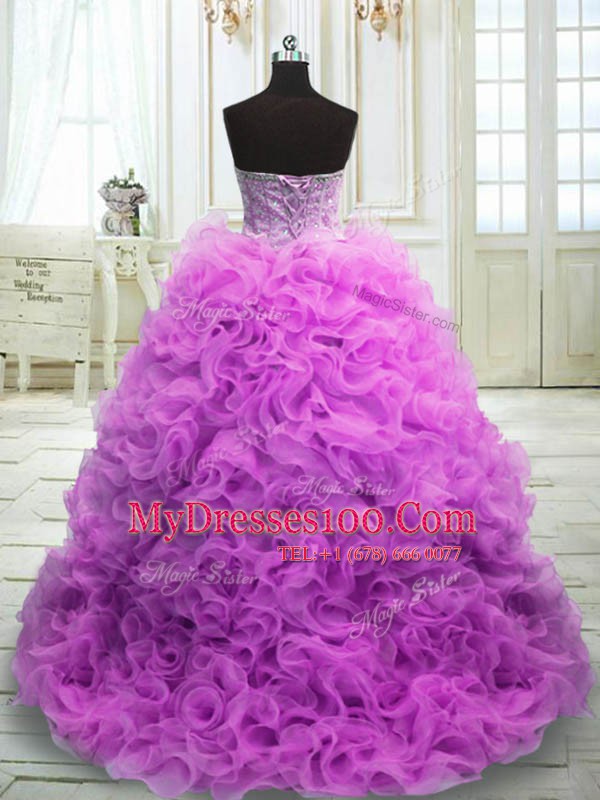 Organza Sleeveless 15th Birthday Dress Sweep Train and Beading and Ruffles