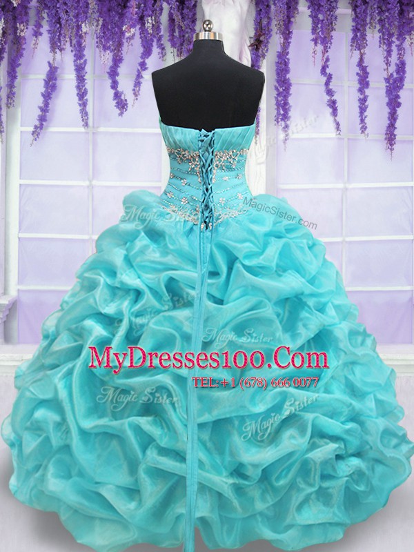 Discount Apple Green Ball Gowns Organza Strapless Sleeveless Beading Floor Length Lace Up Ball Gown Prom Dress