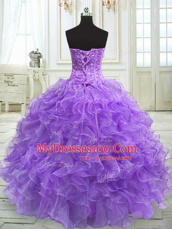 New Arrival Lavender Ball Gowns Beading and Ruffles Ball Gown Prom Dress Lace Up Organza Sleeveless Floor Length