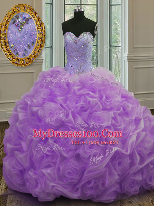 Lavender Sleeveless Organza Sweep Train Lace Up 15th Birthday Dress for Military Ball and Sweet 16 and Quinceanera