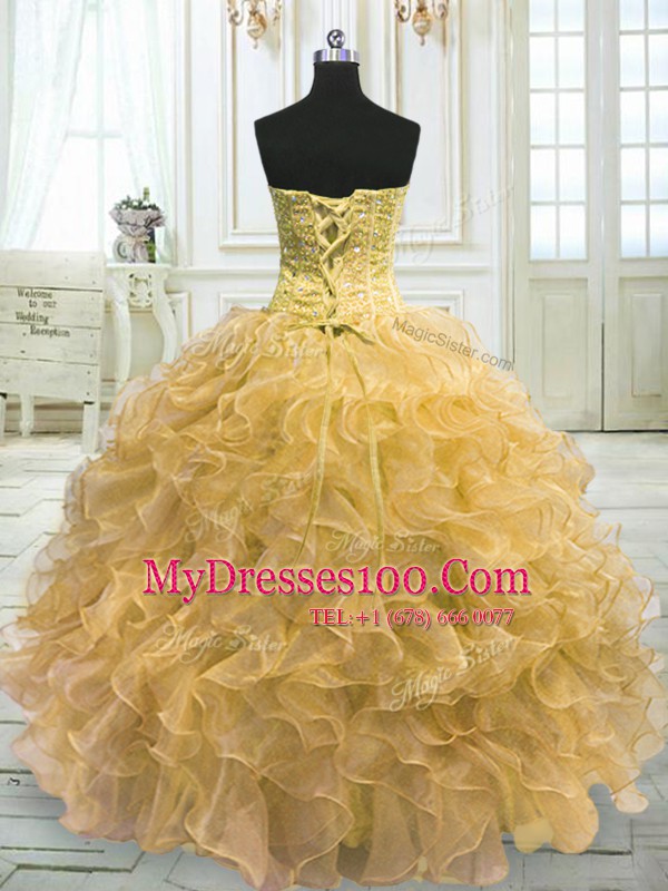 Smart Light Yellow Sweetheart Neckline Beading and Ruffles 15 Quinceanera Dress Sleeveless Lace Up