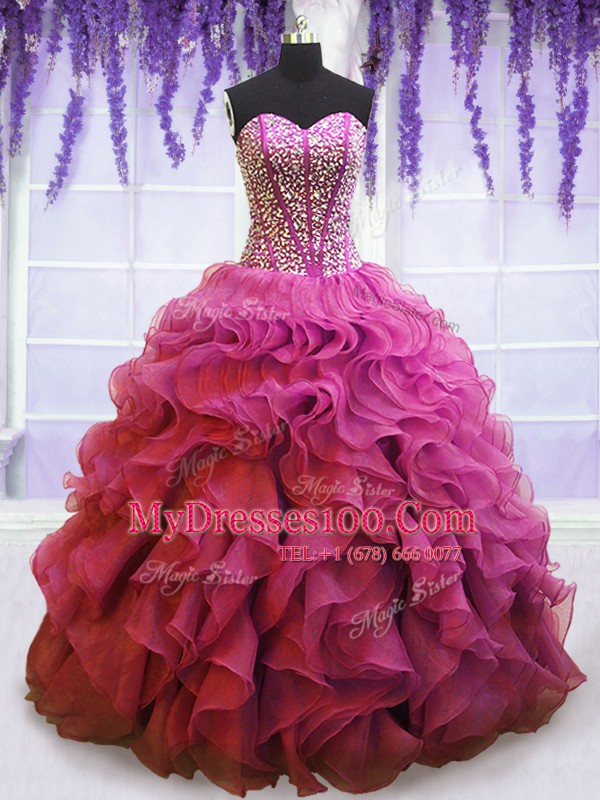 Suitable Lilac Sweetheart Neckline Beading and Ruffles Quinceanera Gowns Sleeveless Lace Up
