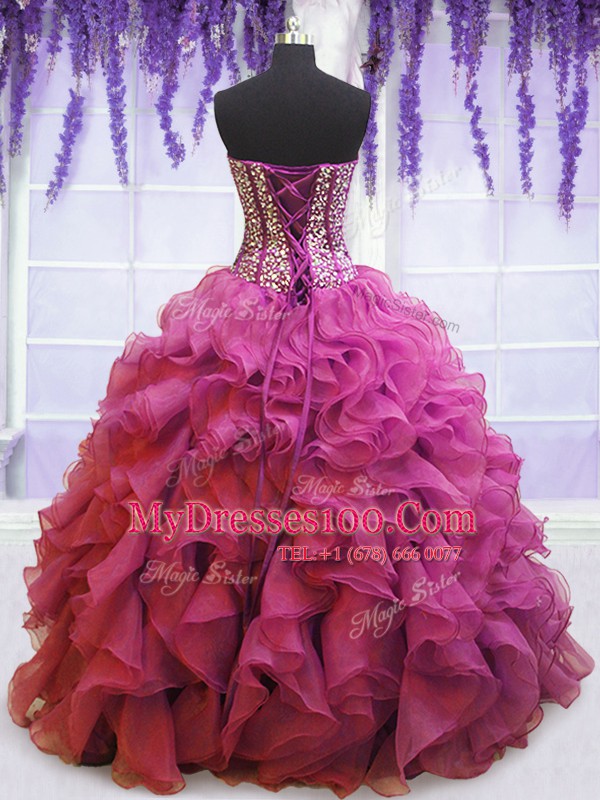 Suitable Lilac Sweetheart Neckline Beading and Ruffles Quinceanera Gowns Sleeveless Lace Up