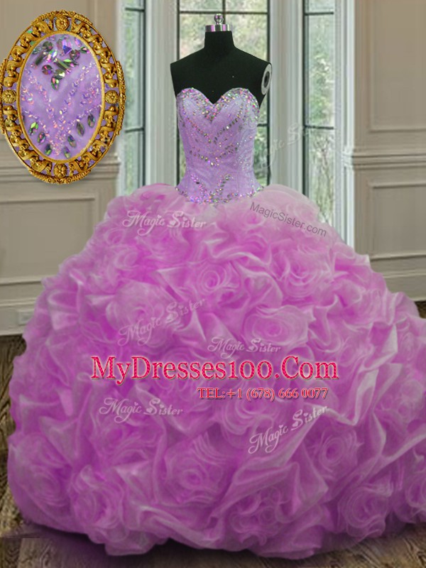 Lilac Quince Ball Gowns Military Ball and Sweet 16 and Quinceanera and For with Beading and Pick Ups Sweetheart Sleeveless Sweep Train Lace Up