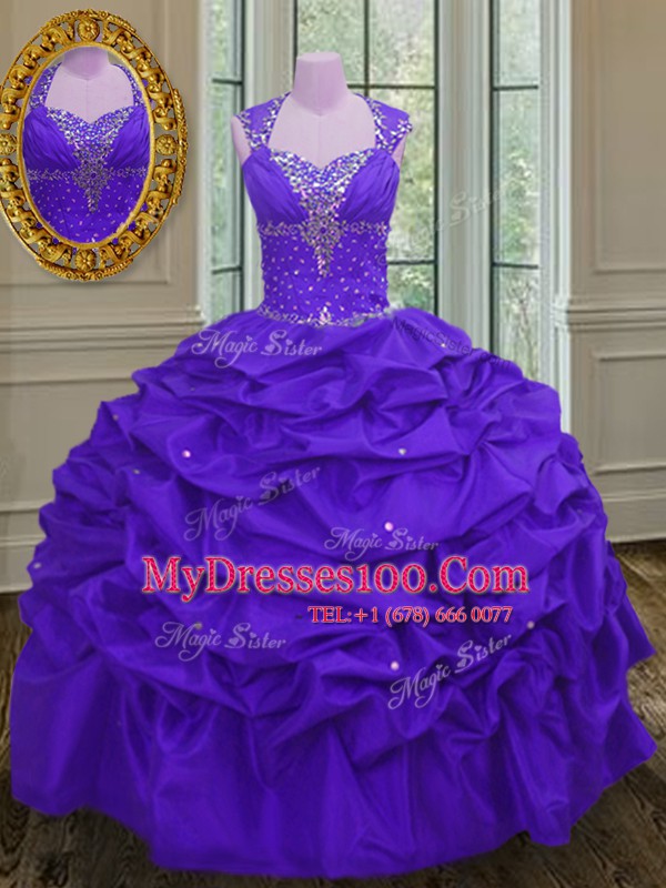 Dynamic Pick Ups Floor Length Eggplant Purple Vestidos de Quinceanera Straps Sleeveless Lace Up