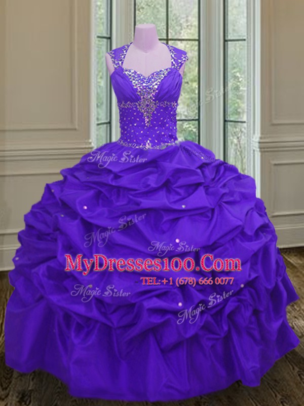 Dynamic Pick Ups Floor Length Eggplant Purple Vestidos de Quinceanera Straps Sleeveless Lace Up