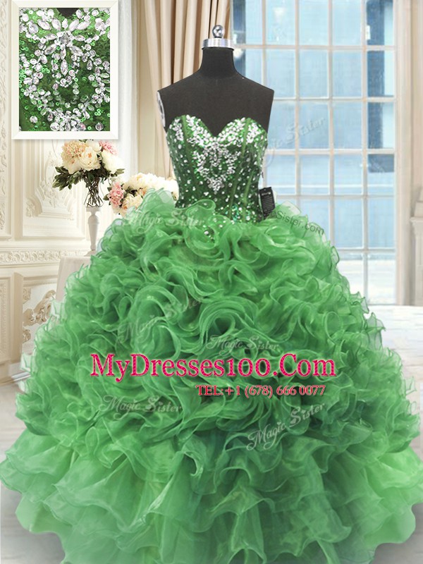 Excellent Sweetheart Sleeveless Lace Up 15th Birthday Dress Green Organza
