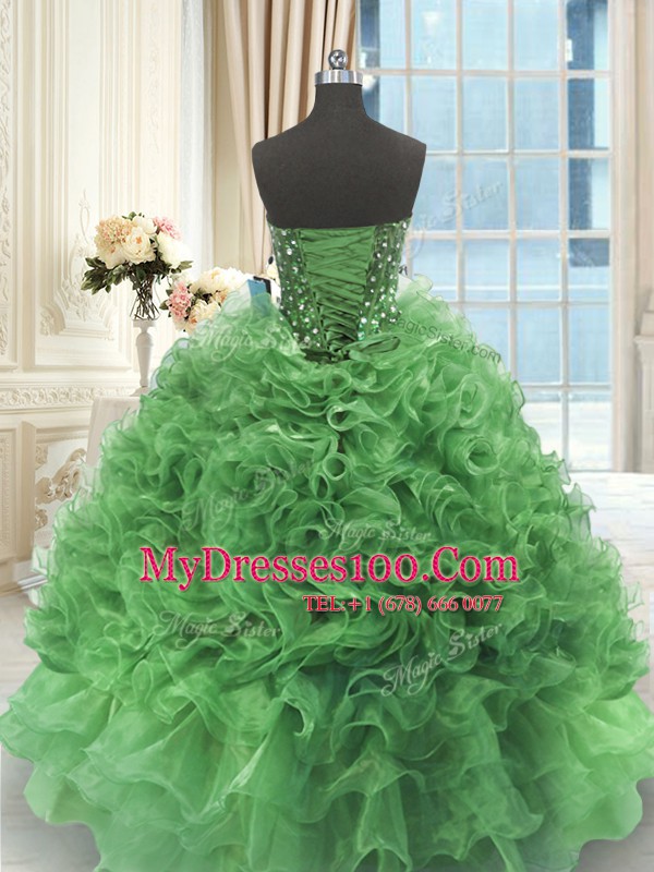 Excellent Sweetheart Sleeveless Lace Up 15th Birthday Dress Green Organza
