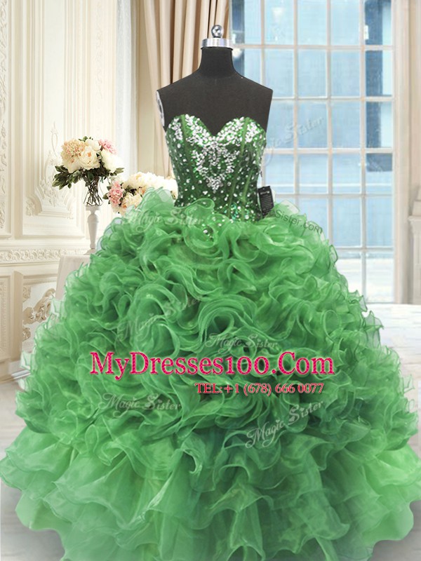 Excellent Sweetheart Sleeveless Lace Up 15th Birthday Dress Green Organza