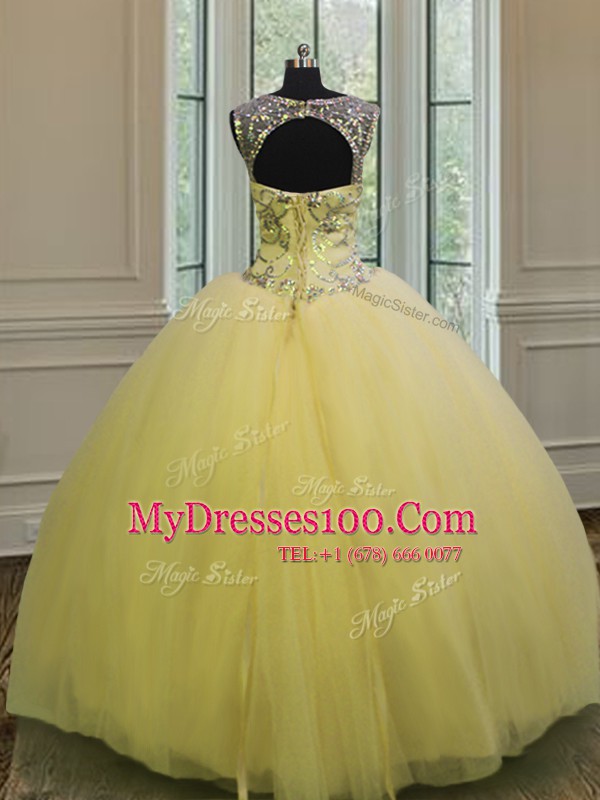 Extravagant Light Yellow Scoop Neckline Beading and Appliques Sweet 16 Dresses Sleeveless Backless