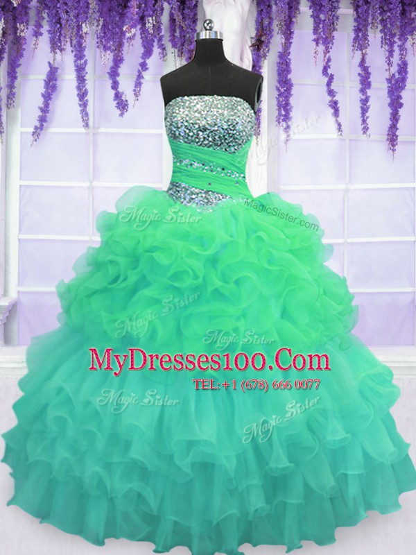 Beading and Ruffled Layers and Pick Ups Quinceanera Dress Multi-color Lace Up Sleeveless Floor Length