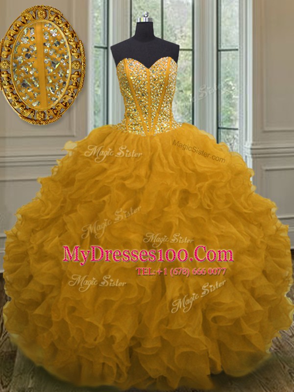 High End Floor Length Orange 15th Birthday Dress Sweetheart Sleeveless Lace Up