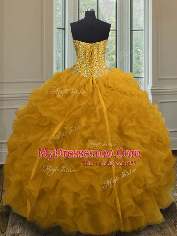 High End Floor Length Orange 15th Birthday Dress Sweetheart Sleeveless Lace Up