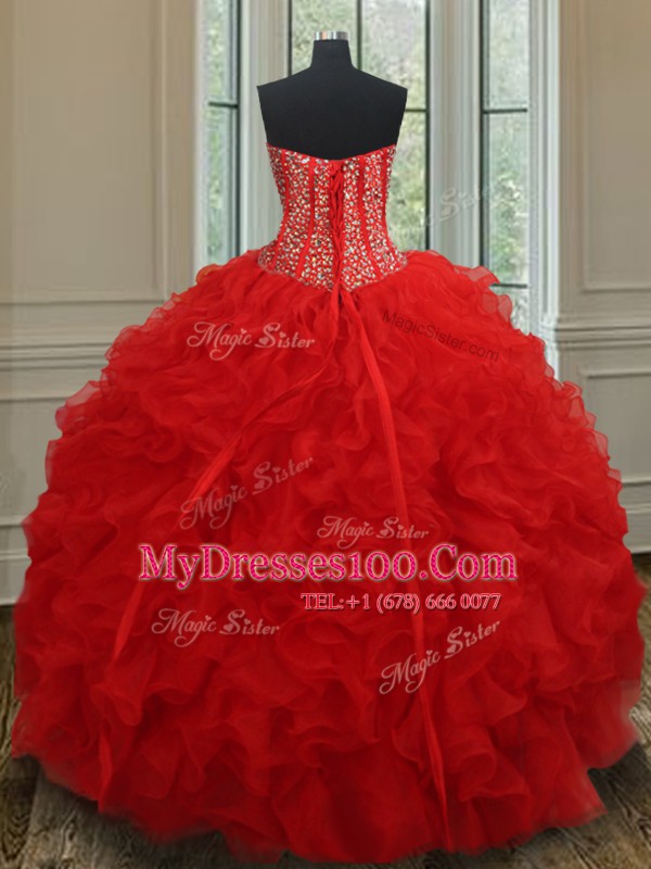 Admirable Purple Lace Up Sweetheart Beading and Ruffles Quinceanera Dresses Organza Sleeveless