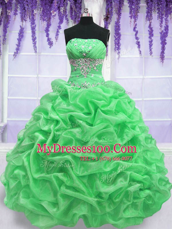 Dramatic Strapless Sleeveless Sweet 16 Quinceanera Dress Floor Length Beading Organza