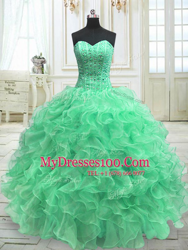 Sweetheart Sleeveless Lace Up Quinceanera Gowns Green Organza