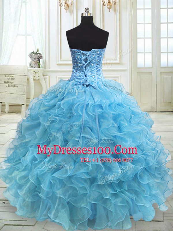 Sweetheart Sleeveless Lace Up Quinceanera Gowns Green Organza
