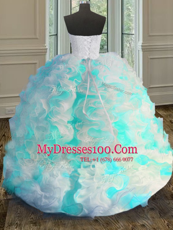Adorable Multi-color Lace Up Quinceanera Gown Beading and Ruffles Sleeveless Floor Length
