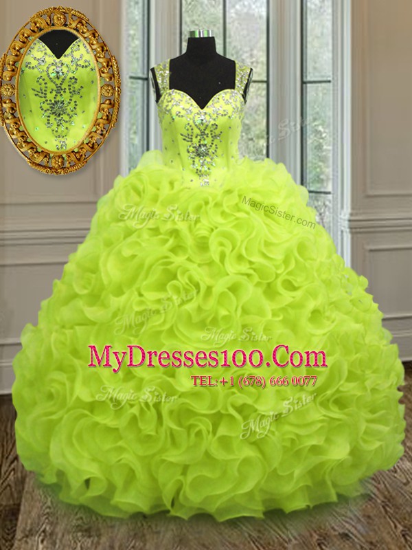 Straps Sleeveless Beading and Ruffles Zipper Sweet 16 Dress