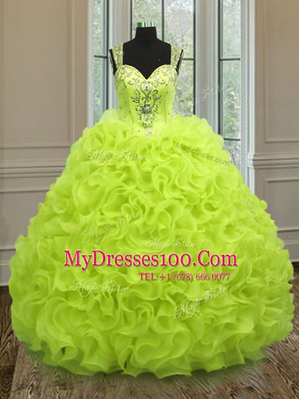 Straps Sleeveless Beading and Ruffles Zipper Sweet 16 Dress