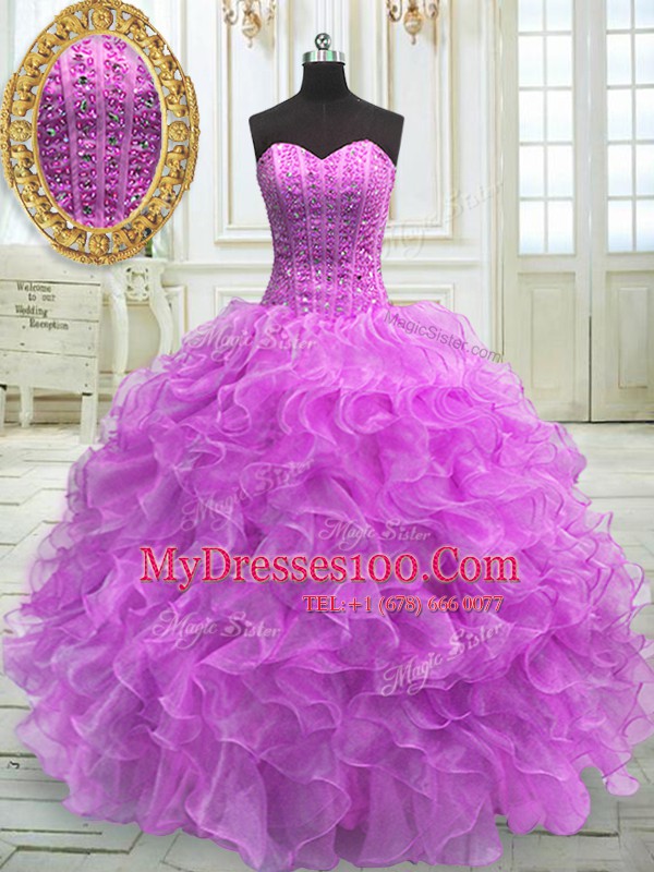 Beauteous Floor Length Lilac Sweet 16 Quinceanera Dress Sweetheart Sleeveless Lace Up