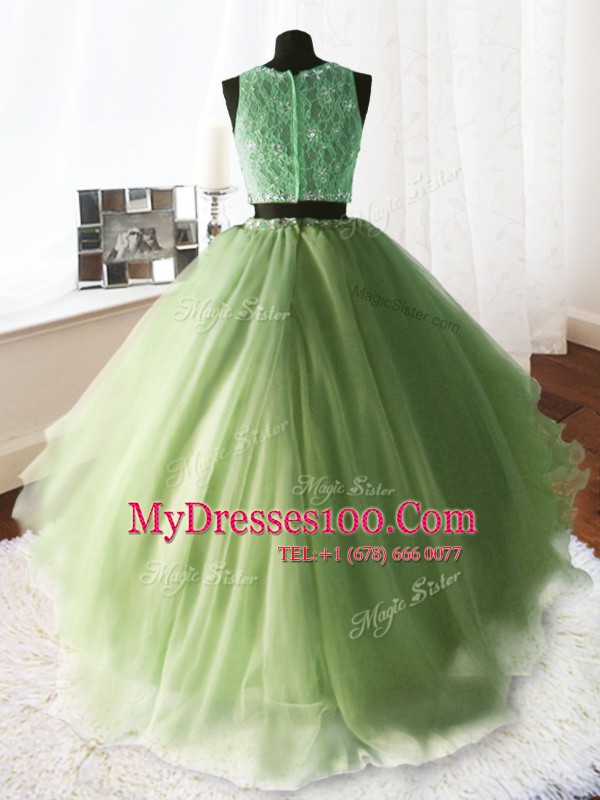 Gorgeous Three Piece Scoop Sleeveless Organza and Tulle and Lace Quinceanera Gowns Beading and Lace and Ruffles Brush Train Zipper
