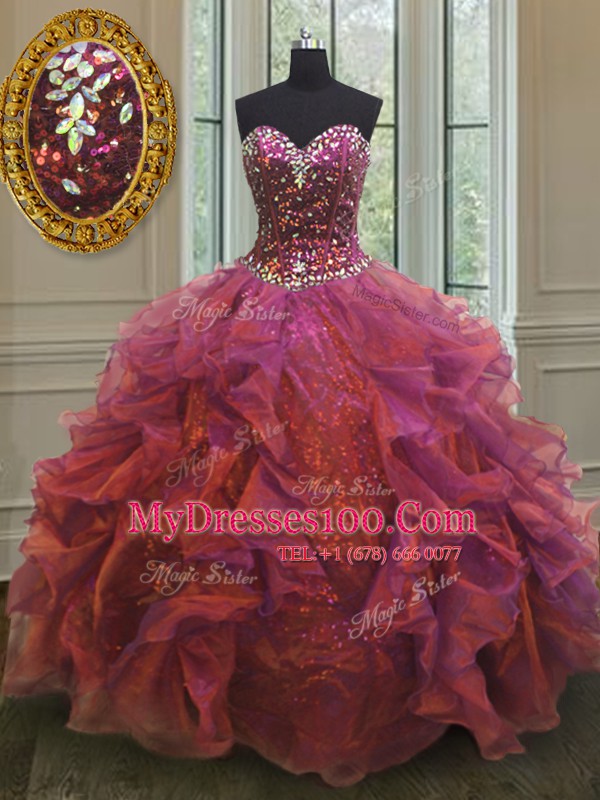 Purple Quinceanera Gowns Military Ball and Sweet 16 and Quinceanera and For with Beading and Ruffles Sweetheart Sleeveless Lace Up