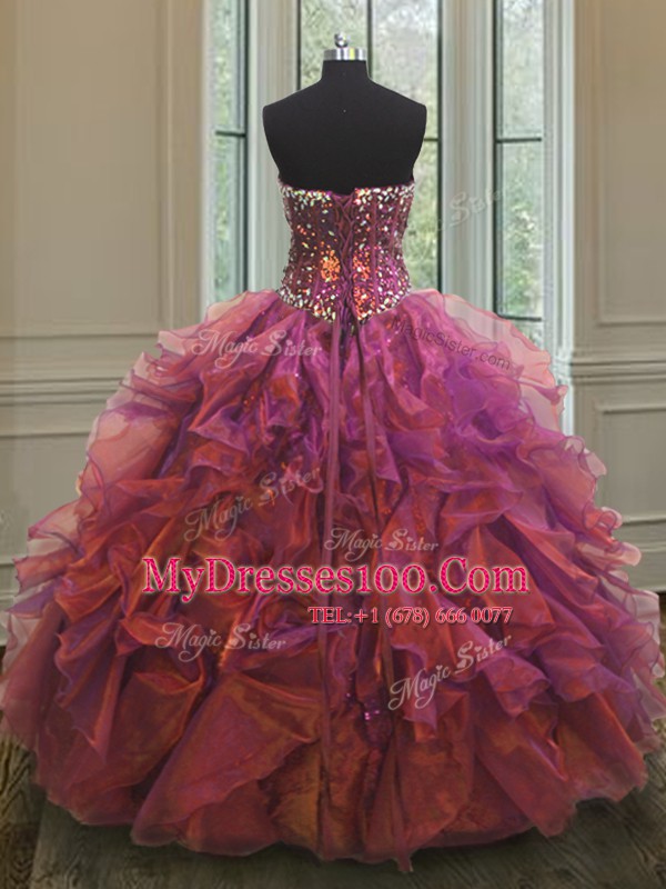 Purple Quinceanera Gowns Military Ball and Sweet 16 and Quinceanera and For with Beading and Ruffles Sweetheart Sleeveless Lace Up