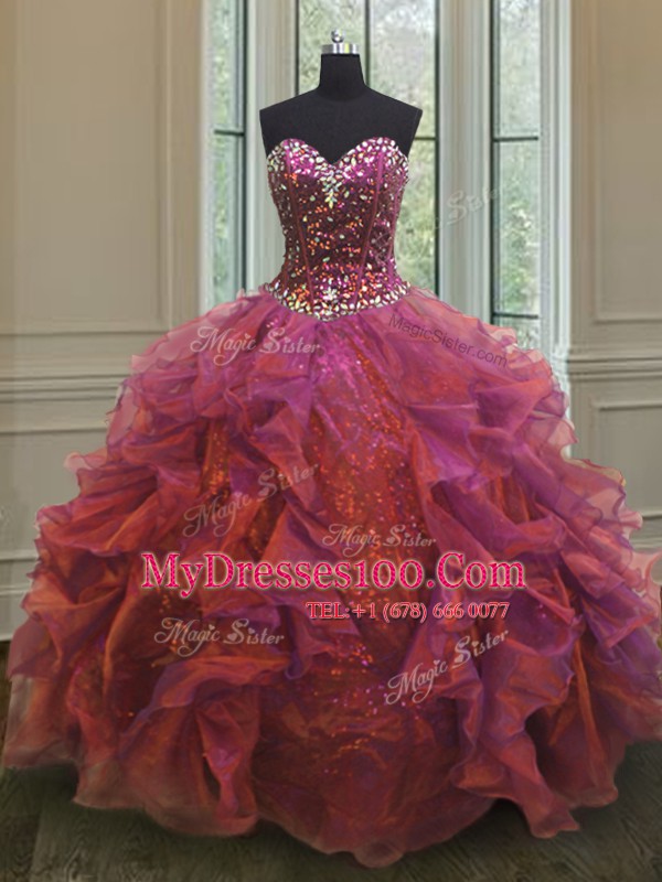 Purple Quinceanera Gowns Military Ball and Sweet 16 and Quinceanera and For with Beading and Ruffles Sweetheart Sleeveless Lace Up