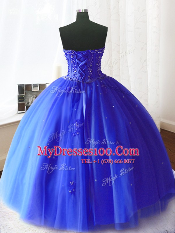 Comfortable Ball Gowns Quinceanera Gown Royal Blue Strapless Tulle Sleeveless Floor Length Lace Up