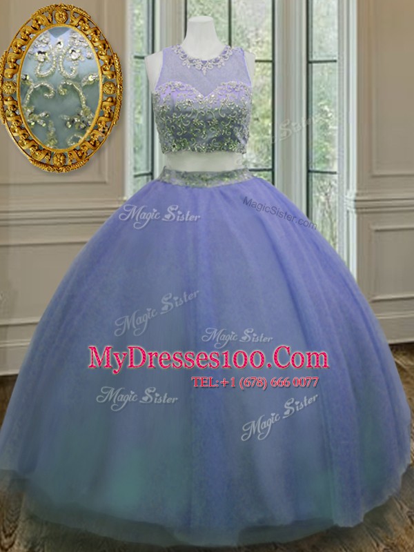 Custom Design Scoop Lavender Zipper Sweet 16 Dress Ruffled Layers and Sashes ribbons Sleeveless Floor Length