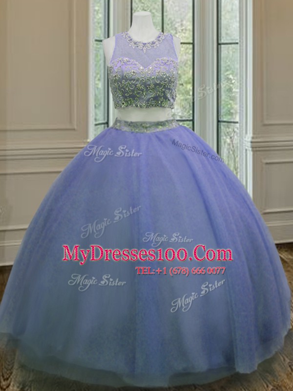 Custom Design Scoop Lavender Zipper Sweet 16 Dress Ruffled Layers and Sashes ribbons Sleeveless Floor Length