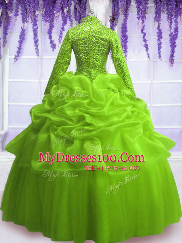 Amazing Long Sleeves Zipper Floor Length Sequins and Pick Ups Quince Ball Gowns