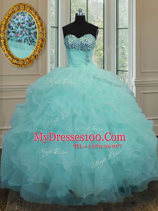 Hot Sale Floor Length Aqua Blue Quinceanera Dress Sweetheart Sleeveless Lace Up